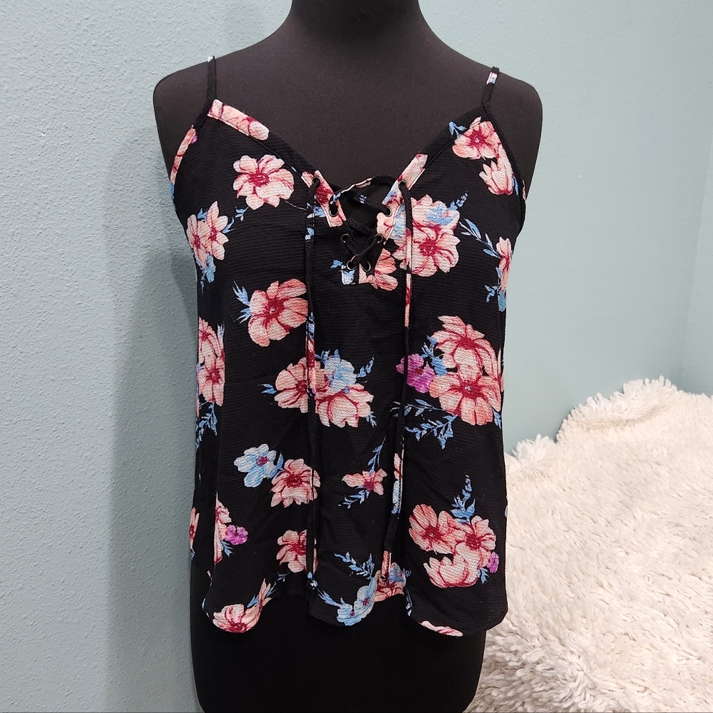 Womens Black Floral Camisol Top